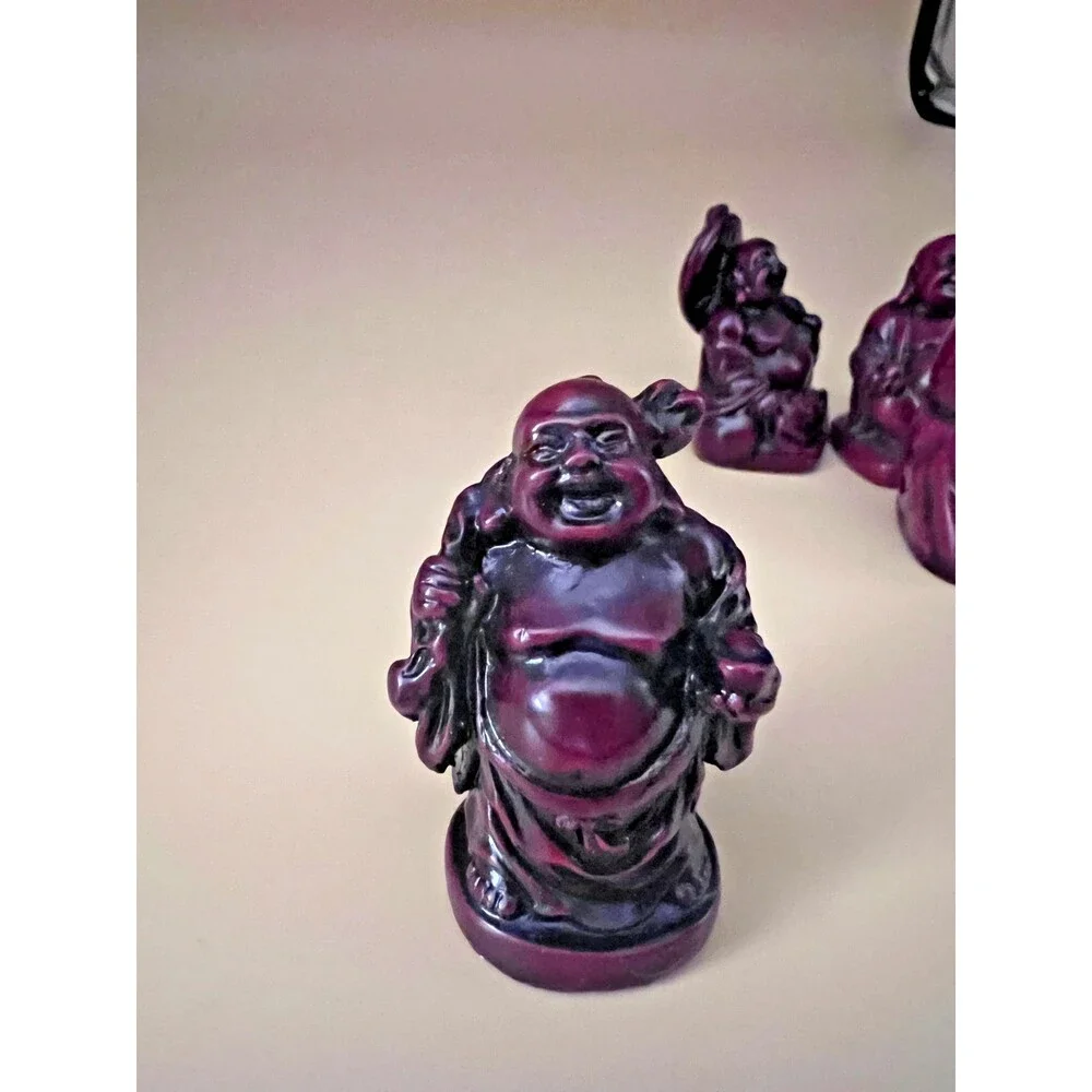 Lot of 8 Miniature Buddha and Happy Buddha Figurines - Stone, Resin, Ceramic
